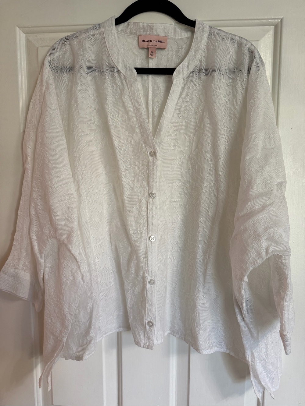 Chicos Black Label White Textured Button-Front Shirt